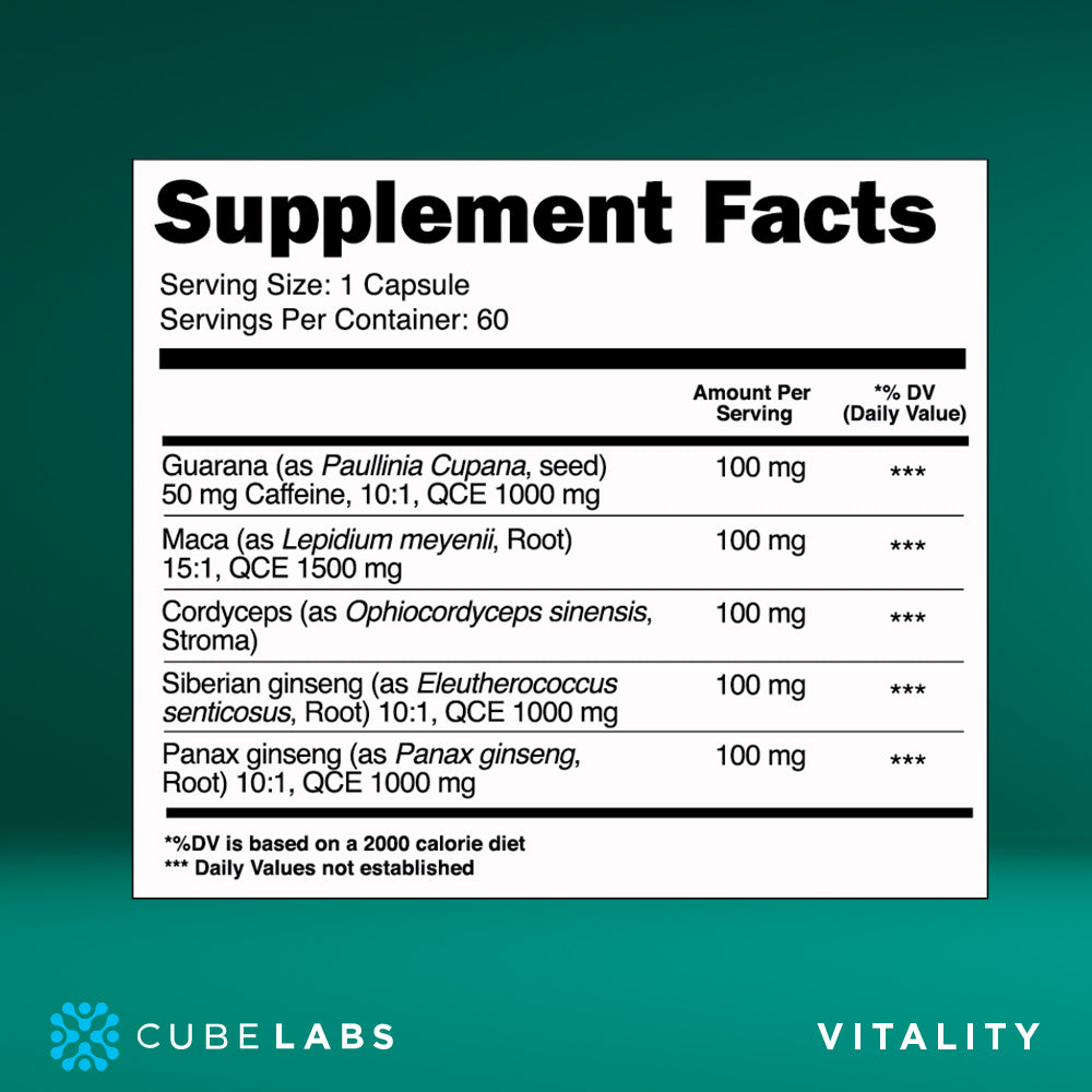 Vitality Natural Adaptogens Supplement Helps Enhance Energy Supplement facts